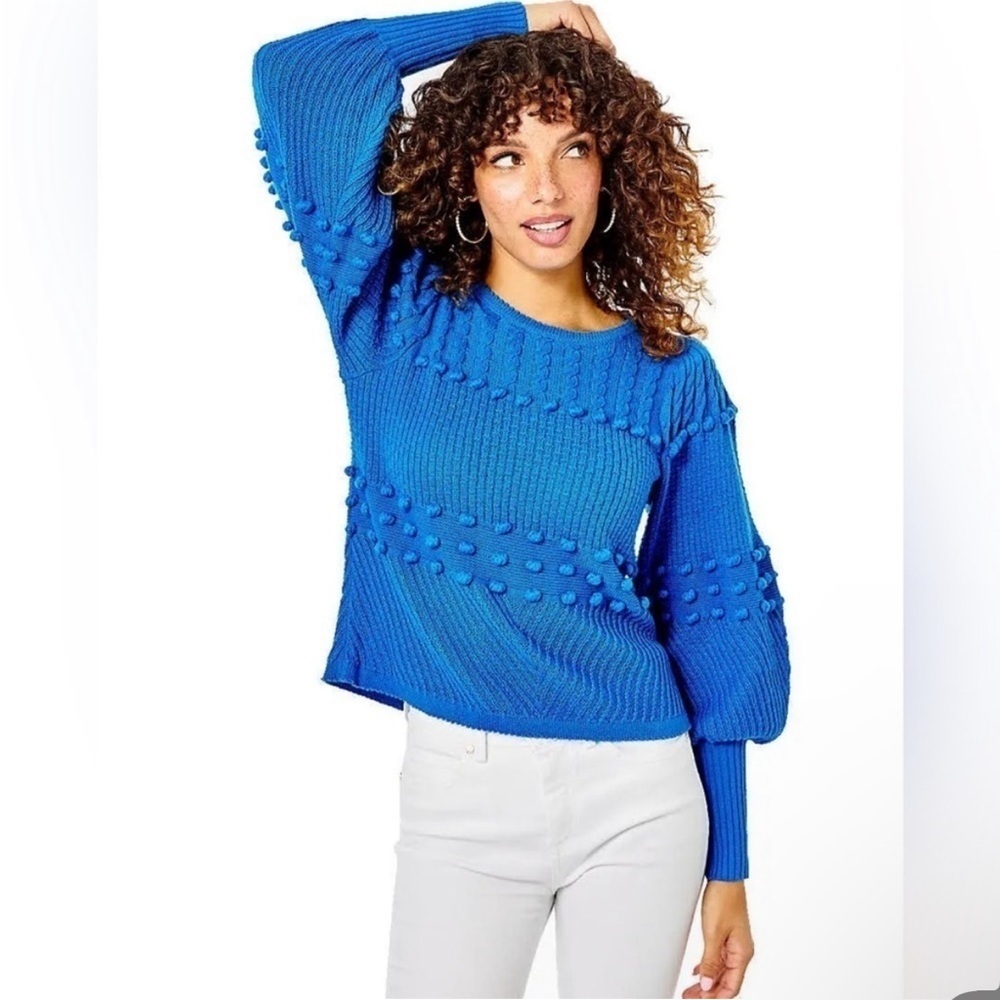 Lilly Pulitzer Kippa Sweater Blue Flare Pom Pom Small NEW WITH TAGS - Picture 9 of 10